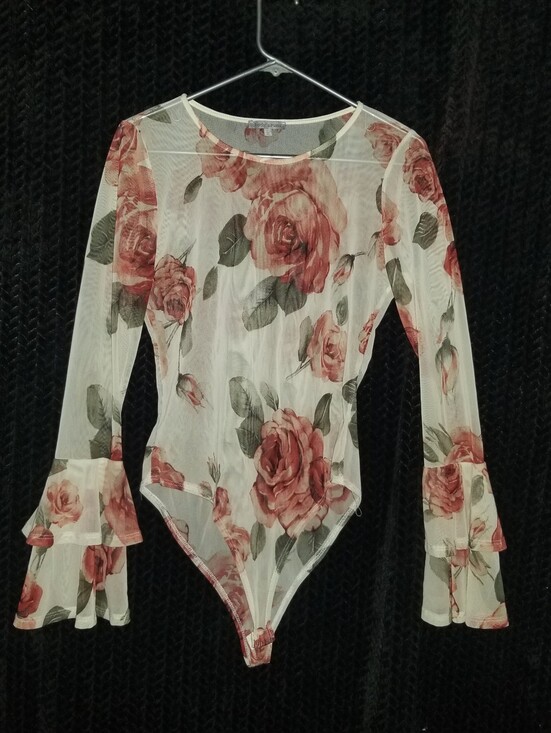 Charlotte Russe Tops - Women's Charlotte Russe White Sheer Mesh Long-Sleeve Bodysuit Large 